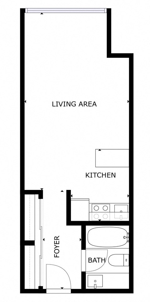 Floor plan for studio, 1 bath